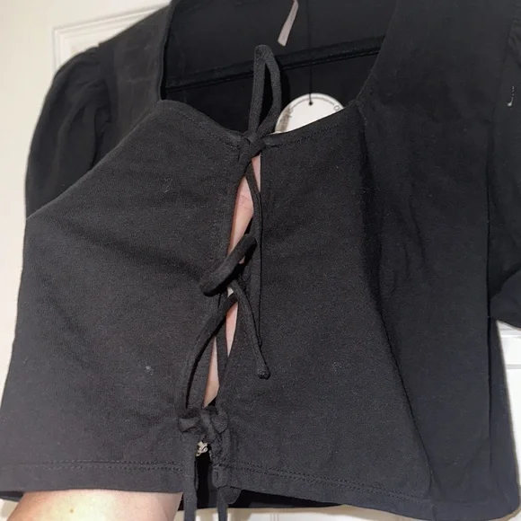 NWT Free People large black crop top with front ties - Picture 3 of 4